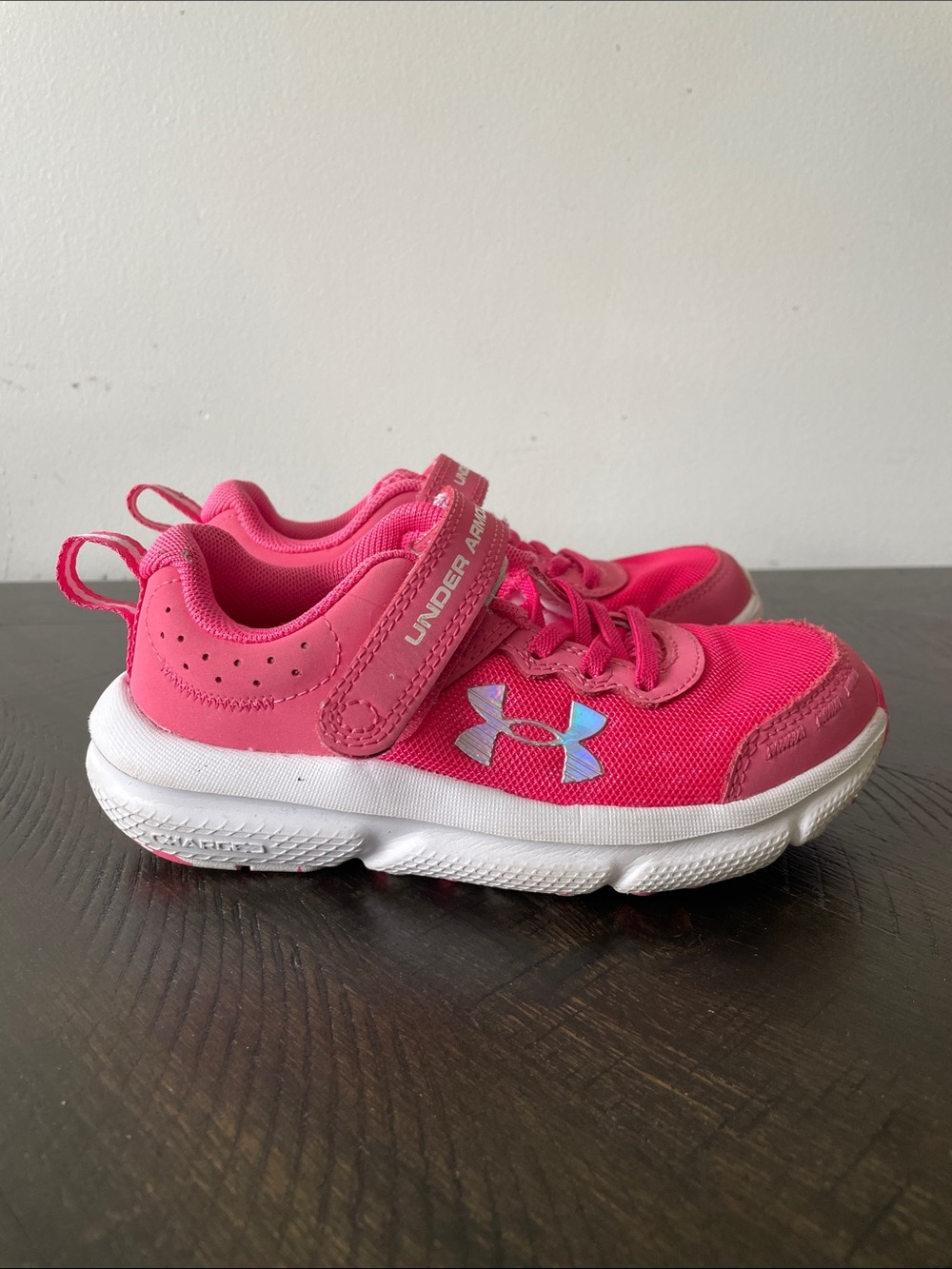 LIKE NEW - Under Armour Kids Pink and White Athletic Sneakers - Picture 3 of 7